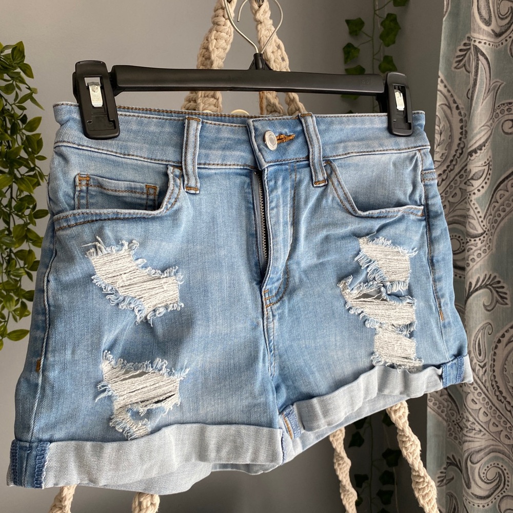 SO Light Blue Distressed Jean Shorts